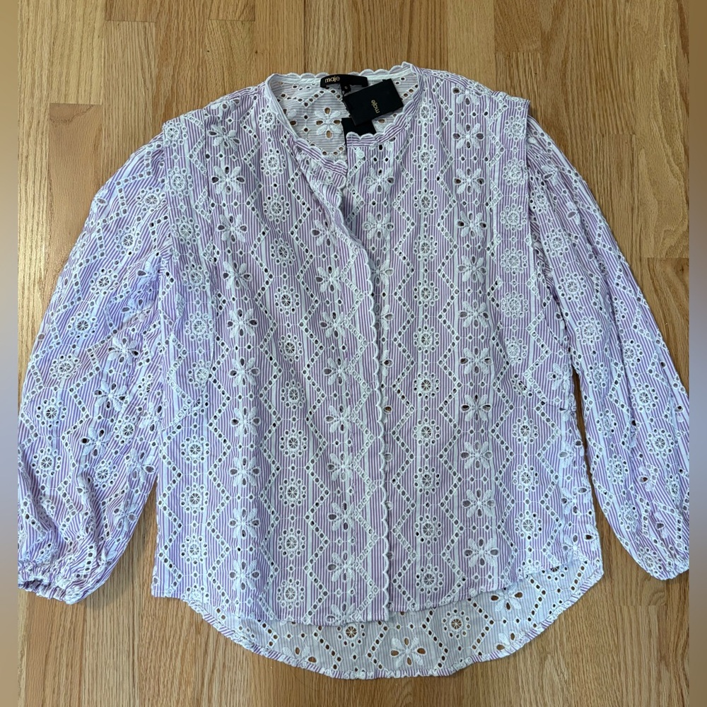 Maje Lavendar Eyelet Top NWT